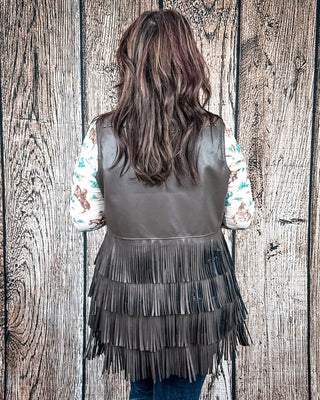 Sawyer Fringe Tier Vest in Brown by Lucky and Blessed – Apparel from Bronco Western Supply Co.