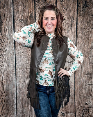 Sawyer Fringe Tier Vest in Brown by Lucky and Blessed – Apparel from Bronco Western Supply Co.