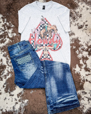 Scarlet Spade Rhinestone Howdy Tee in Gray – Apparel from Bronco Western Supply Co.
