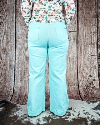 Seabrook Arrow Pocket Wide Leg Jeans in Mint by Lucky and Blessed – Apparel from Bronco Western Supply Co.