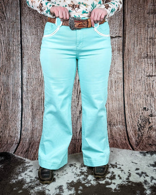 Seabrook Arrow Pocket Wide Leg Jeans in Mint by Lucky and Blessed – Apparel from Bronco Western Supply Co.