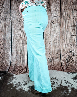 Seabrook Arrow Pocket Wide Leg Jeans in Mint by Lucky and Blessed – Apparel from Bronco Western Supply Co.