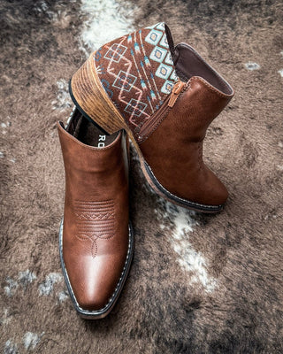 Sedona Aztec Bootie in Brown by Roper – Women's Shoes from Bronco Western Supply Co.