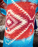 Sedona Luxe Aztec Fur Coat – Turquoise & Maroon Wool Blend - Apparel - Lucky & Blessed - Bronco Western Supply Co.