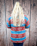 Sedona Luxe Aztec Fur Coat – Turquoise & Maroon Wool Blend - Apparel - Lucky & Blessed - Bronco Western Supply Co.