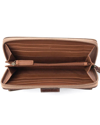 Brown leather wallet on a white background