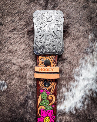 Senorita - Brown and Fuchsia Cactus Blossom Hooey Belt – Apparel from Bronco Western Supply Co.