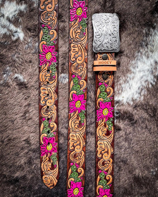 Senorita - Brown and Fuchsia Cactus Blossom Hooey Belt – Apparel from Bronco Western Supply Co.
