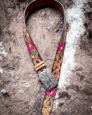 Senorita - Brown and Fuchsia Cactus Blossom Hooey Belt – Apparel from Bronco Western Supply Co.