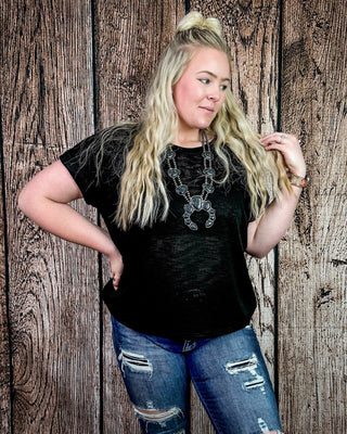 Sienna Drift Short Sleeved Hacci Tee in Black – Apparel from Bronco Western Supply Co.
