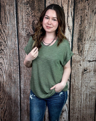 Sienna Drift Short Sleeved Hacci Tee in Light Olive – Apparel from Bronco Western Supply Co.