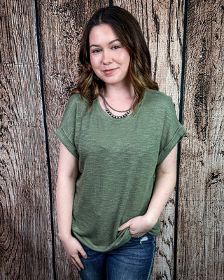 Sienna Drift Short Sleeved Hacci Tee in Light Olive – Apparel from Bronco Western Supply Co.
