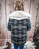 Sierra Quilted Aztec Jacket with Faux Fur Collar – Black & Ivory Wool Blend - Apparel - Lucky & Blessed - Bronco Western Supply Co.