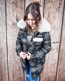 Sierra Quilted Aztec Jacket with Faux Fur Collar – Black & Ivory Wool Blend - Apparel - Lucky & Blessed - Bronco Western Supply Co.