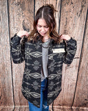 Sierra Quilted Aztec Jacket with Faux Fur Collar – Black & Ivory Wool Blend - Apparel - Lucky & Blessed - Bronco Western Supply Co.
