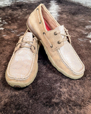 Sierra Twisted X Boat Shoe Driving Moc - Dusty Tan & Snake Print – Women's Shoes from Bronco Western Supply Co.