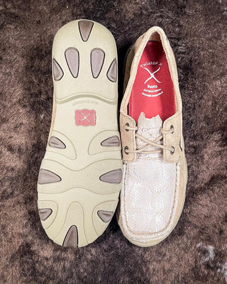 Sierra Twisted X Boat Shoe Driving Moc - Dusty Tan & Snake Print – Women's Shoes from Bronco Western Supply Co.