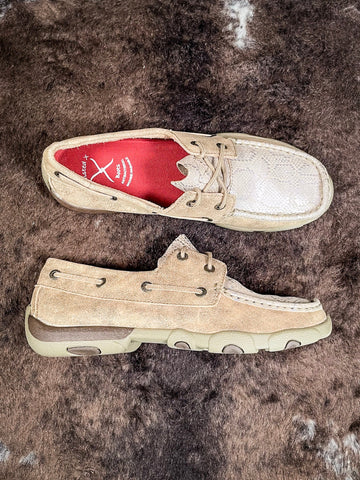 Sierra Twisted X Boat Shoe Driving Moc - Dusty Tan & Snake Print - Women's Shoes - Twisted X - Bronco Western Supply Co.