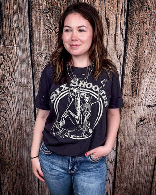 Six Shooter Distressed Graphic Tee - Faded Black – Apparel from Bronco Western Supply Co.
