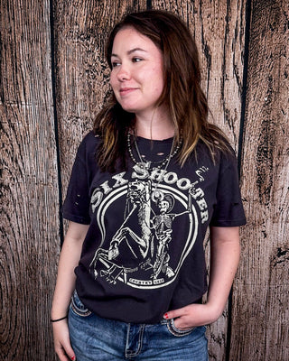 Six Shooter Distressed Graphic Tee - Faded Black – Apparel from Bronco Western Supply Co.