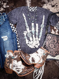 Skeleton Rock Hand Sign Graphic Tee - Black - Apparel - Lotus Fashion - Bronco Western Supply Co.