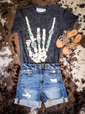 Skeleton Rock Hand Sign Graphic Tee - Black - Apparel - Lotus Fashion - Bronco Western Supply Co.