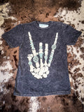Skeleton Rock Hand Sign Graphic Tee - Black - Apparel - Lotus Fashion - Bronco Western Supply Co.