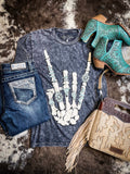 Skeleton Rock Hand Sign Graphic Tee - Black - Apparel - Lotus Fashion - Bronco Western Supply Co.