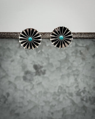 Solace Sunburst Fashion Stud Earrings in Turquoise – Jewelry from Bronco Western Supply Co.