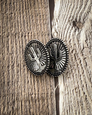 Solara Etched Cactus Stud Earrings – Jewelry from Bronco Western Supply Co.
