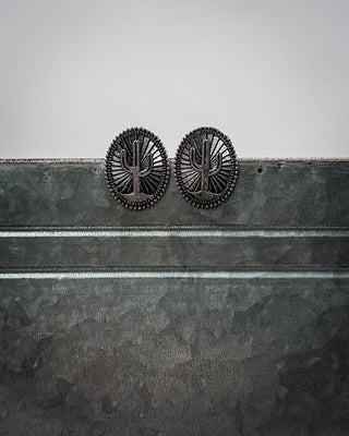 Solara Etched Cactus Stud Earrings – Jewelry from Bronco Western Supply Co.