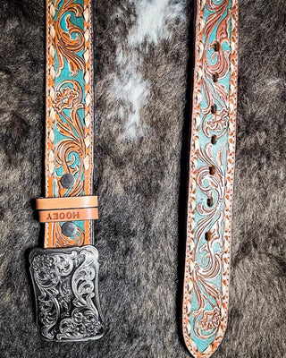 Sonoma - Brown and Turquoise Buckstitch Hooey belt – Apparel from Bronco Western Supply Co.