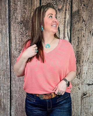 Sonora Flow Ribbed Batwing Top in Coral – Apparel from Bronco Western Supply Co.