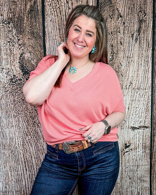 Sonora Flow Ribbed Batwing Top in Coral – Apparel from Bronco Western Supply Co.