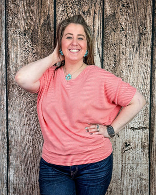 Sonora Flow Ribbed Batwing Top in Coral – Apparel from Bronco Western Supply Co.