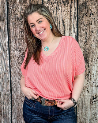 Sonora Flow Ribbed Batwing Top in Coral – Apparel from Bronco Western Supply Co.