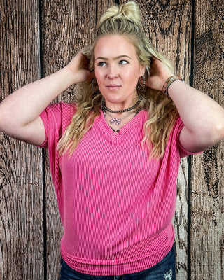 Sonora Flow Ribbed Batwing Top in Fuchsia – Apparel from Bronco Western Supply Co.