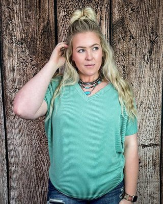 Sonora Flow Ribbed Batwing Top in Light Jade – Apparel from Bronco Western Supply Co.