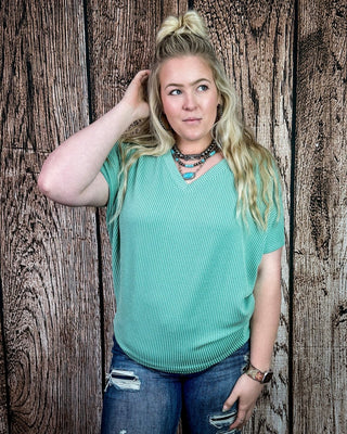 Sonora Flow Ribbed Batwing Top in Light Jade – Apparel from Bronco Western Supply Co.