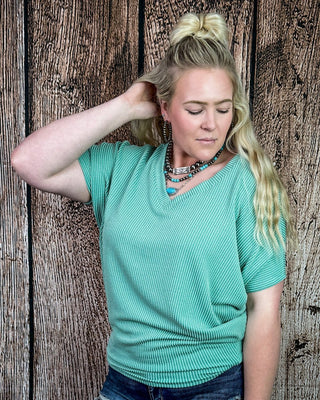 Sonora Flow Ribbed Batwing Top in Light Jade – Apparel from Bronco Western Supply Co.
