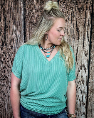 Sonora Flow Ribbed Batwing Top in Light Jade – Apparel from Bronco Western Supply Co.
