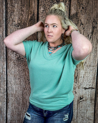 Sonora Flow Ribbed Batwing Top in Light Jade – Apparel from Bronco Western Supply Co.