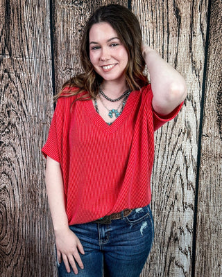 Sonora Flow Ribbed Batwing Top in Ruby – Apparel from Bronco Western Supply Co.