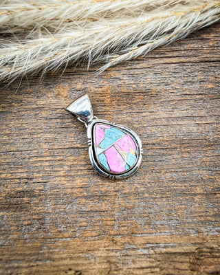 Sonora Petal Cotton Candy Inlay Teardrop Pendant – Necklace from Bronco Western Supply Co.