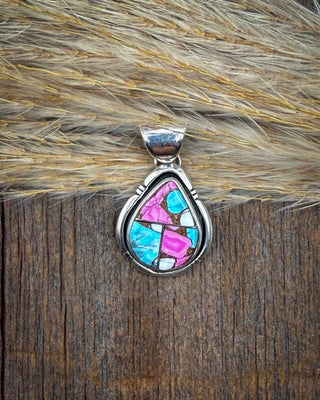 Sonora Petal Cotton Candy Inlay Teardrop Pendant – Necklace from Bronco Western Supply Co.