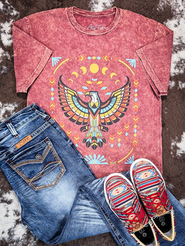 Southwestern Eagle Graphic Tee - Wine - Apparel - Lotus Fashion - Bronco Western Supply Co.