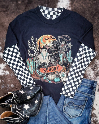 Spooky Ride Western Halloween Graphic Tee in Black by Sterling Kreek – Apparel from Bronco Western Supply Co.