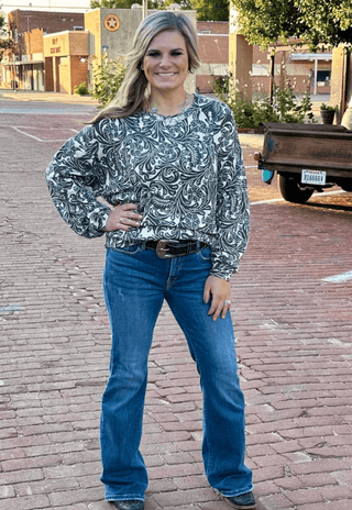 Sterling Kreek - Tooled in Love Ribbed Sweater Top – Shirts & Tops from Bronco Western Supply Co.