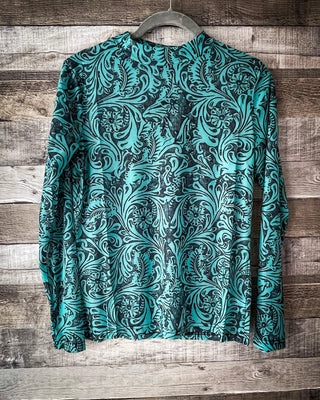 Sterling Kreek - Tooled in Turquoise Mesh Top – Apparel from Bronco Western Supply Co.