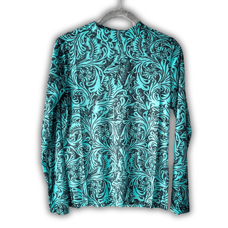 Sterling Kreek - Tooled in Turquoise Mesh Top – Apparel from Bronco Western Supply Co.